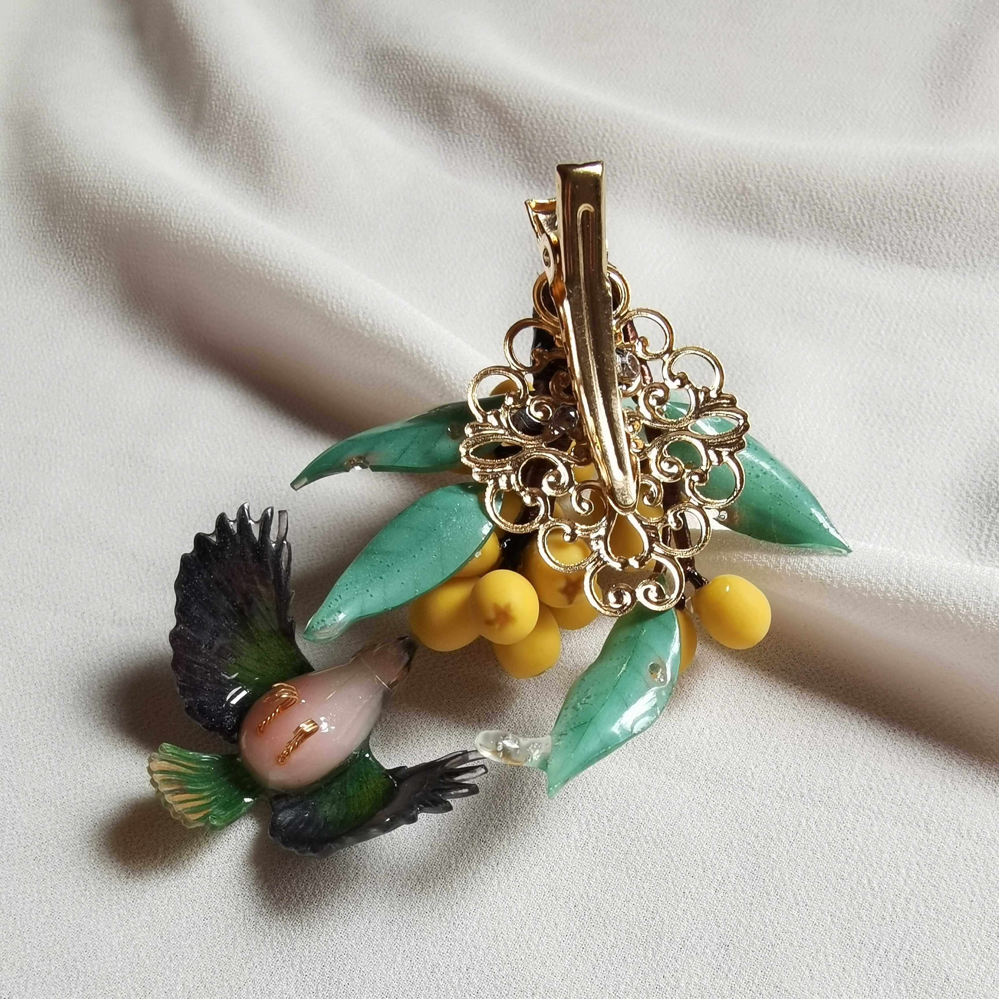 懿坤原创翠鸟飞啄枇杷发夹可换主体汉服头饰发饰