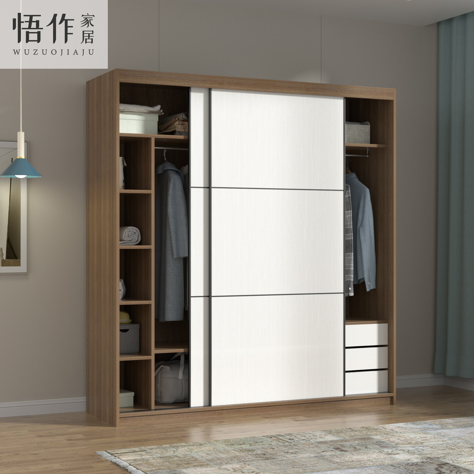 全屋定制现代简约推拉门大衣柜子移门衣橱卧室家用小户衣柜