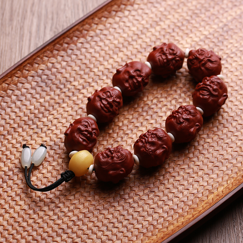 正宗宜兴紫砂手串大红红袍朱砂十八罗汉佛珠手链手链