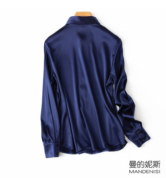 OL style silk stretch plain crepe satin mulberry silk simple light luxury long-sleeved square collar shirt for women commuting spring and autumn