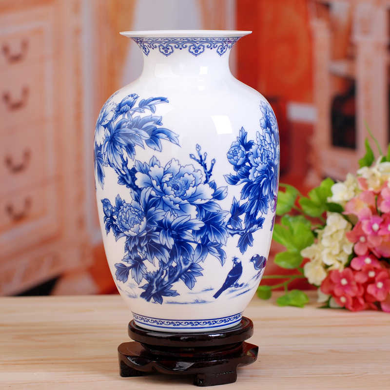 景德镇陶瓷器瓷釉青花瓷牡丹牡丹花花瓶客厅书房卧室花瓶