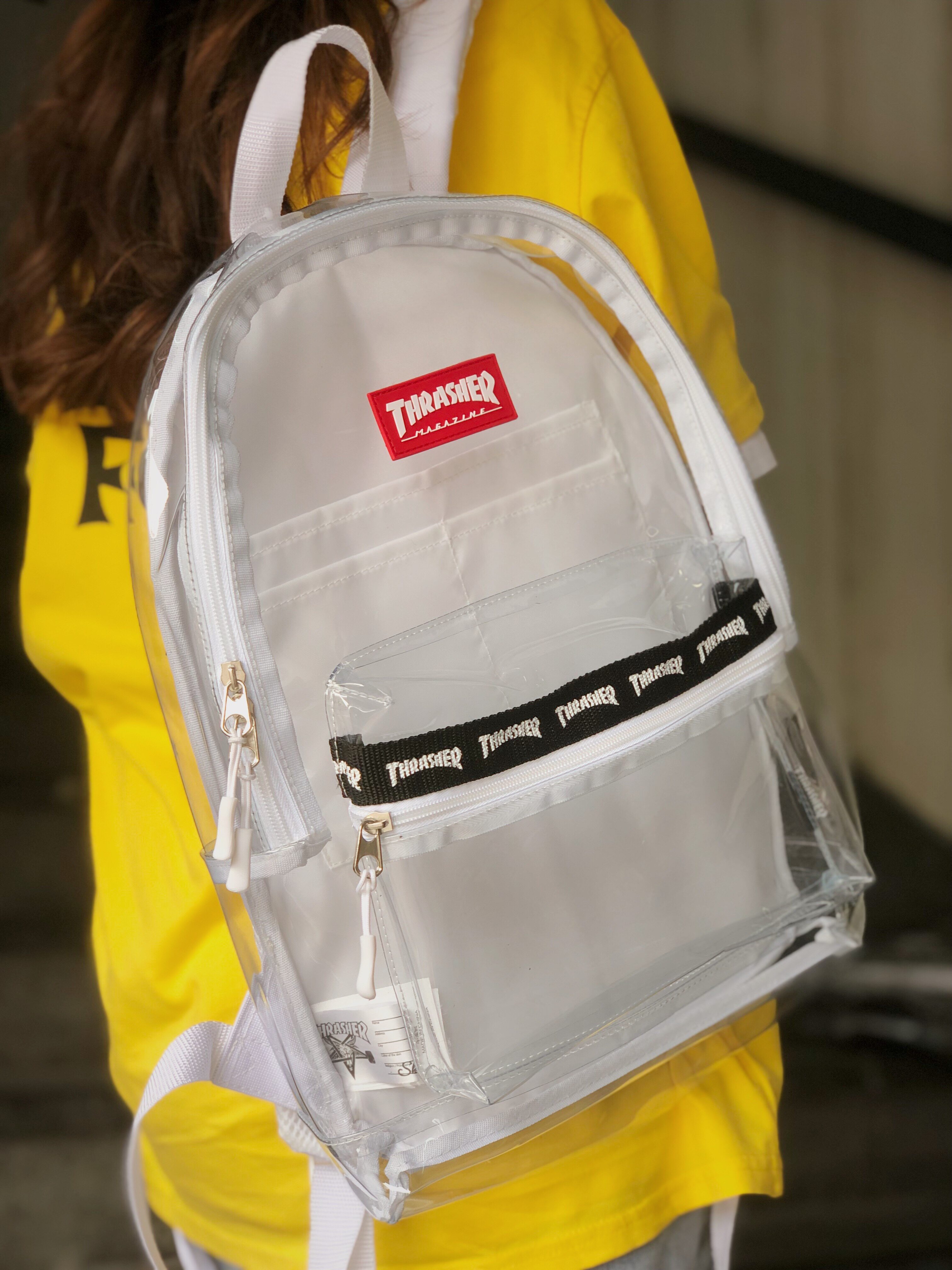 特价thrasherclearbackpackpvc透明双肩包火焰背包书包双肩背包