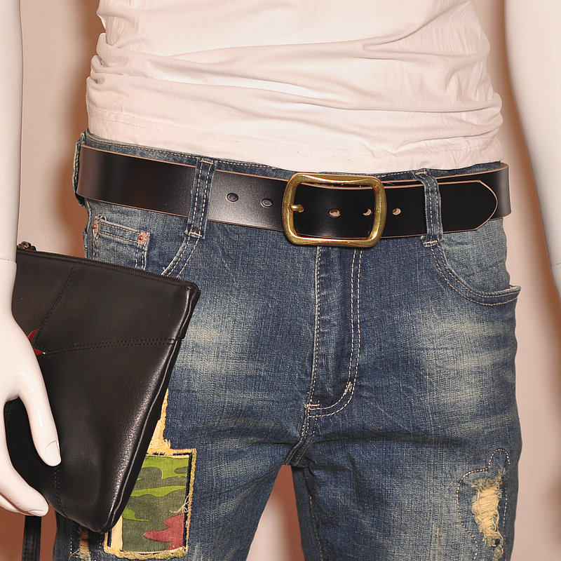 牛永真针扣皮带真皮牛仔裤年轻人男士腰带牛皮复古腰带