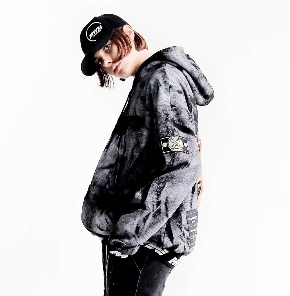 mwm潮牌木村井泓型尚欧美绣花贴标宽松扎染洗水卫衣