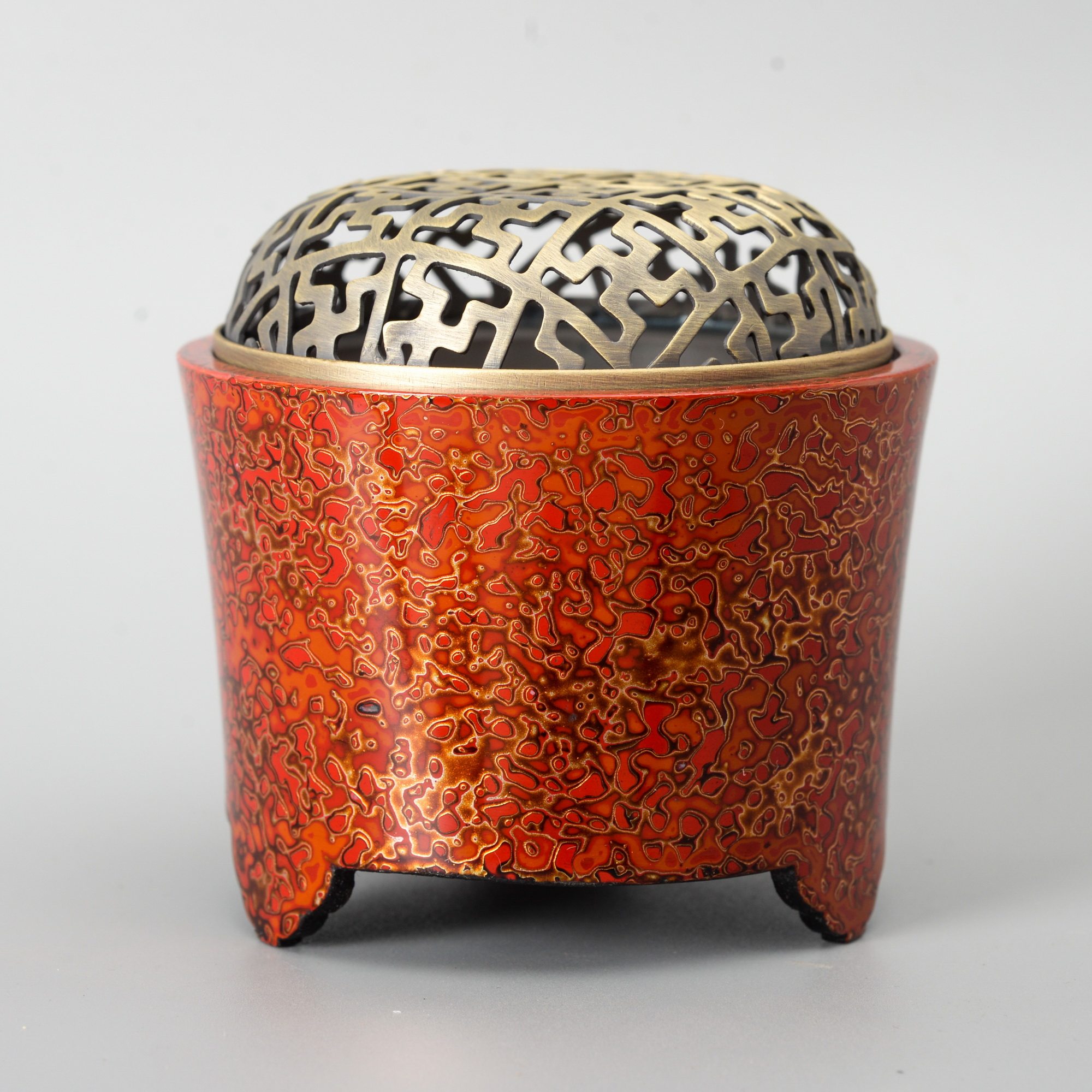 大漆香炉香道熏炉非遗手作铜焚香茶道犀皮漆器漆器