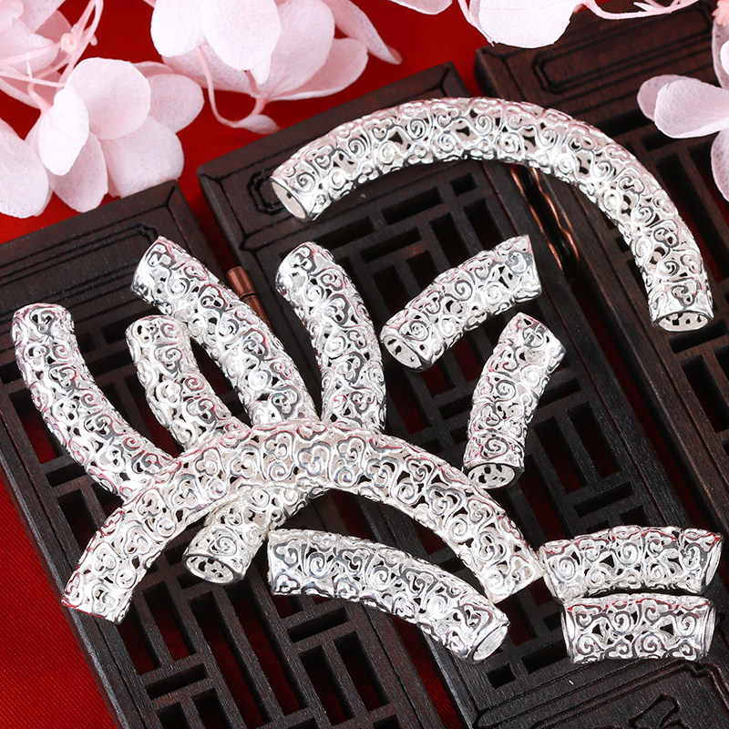 925纯银银管 diy配件加长加粗大孔祥云管歪管鸡血藤 大号泰银弯管