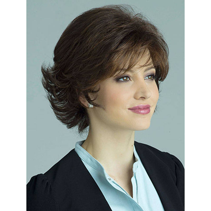 假发短卷发蓬松逼真自然斜刘海全头套棕色反翘日常整顶假发