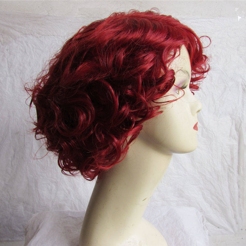 时尚红色假发蓬松短卷发头套逼真爆炸头发型高温日常整顶假发