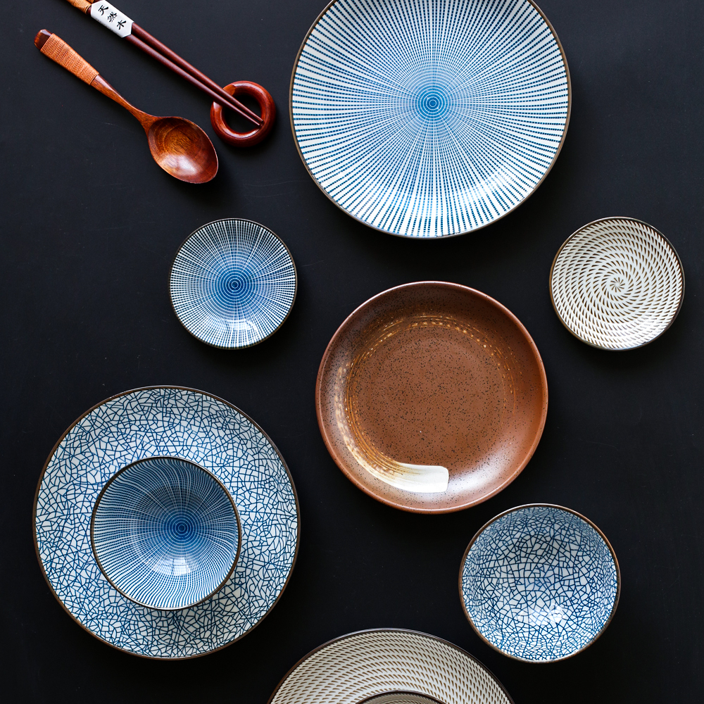 川岛屋 一人食餐具套装日式陶瓷盘子碗家用菜盘米饭碗碟套装pz-7