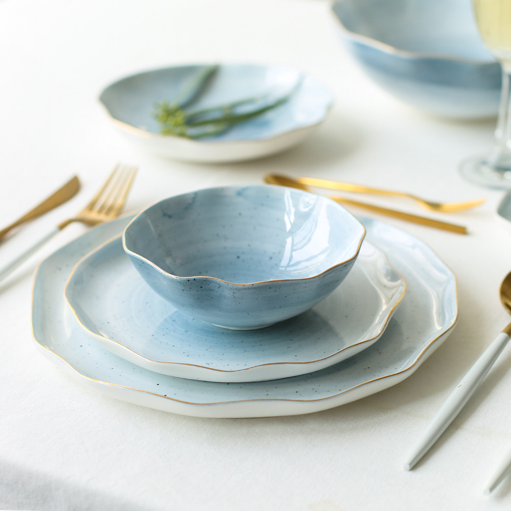 川岛屋金边二/四/六人餐具碗碟碗筷套装家用套碗礼盒两人情侣2人