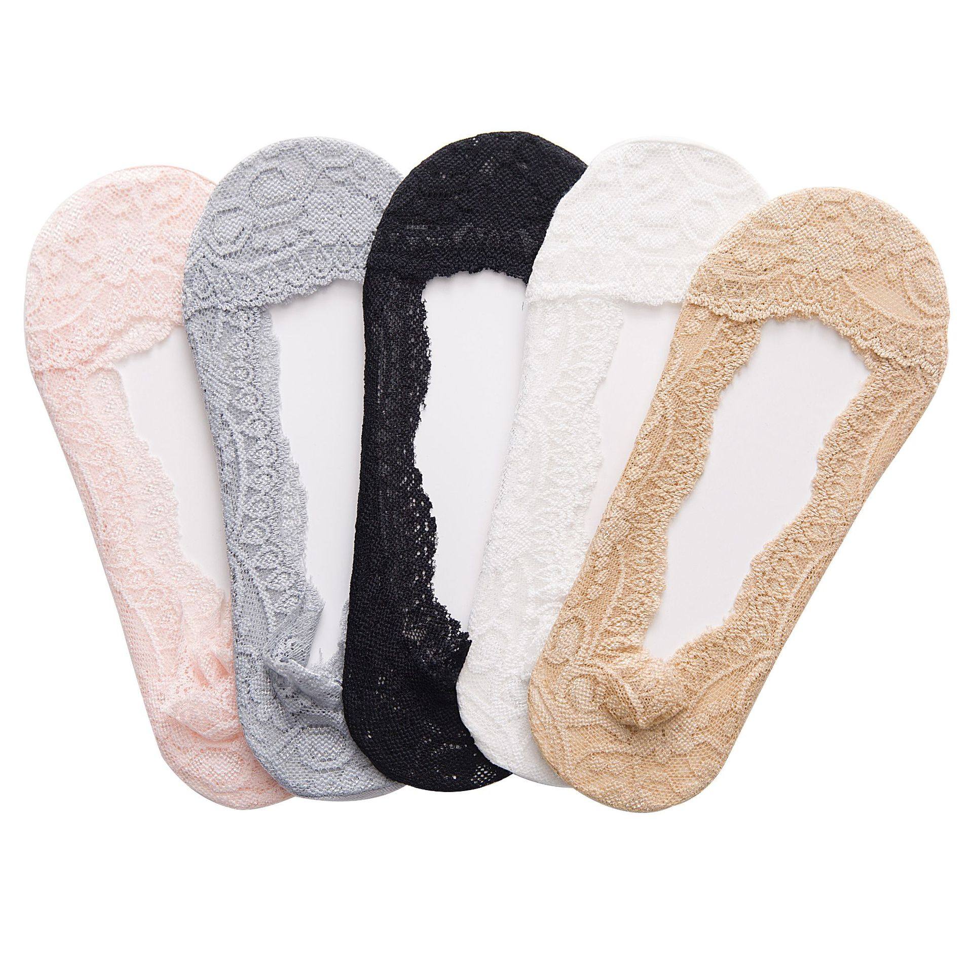 黑色船袜春夏薄款打底蕾丝隐形袜浅口硅胶防滑船袜