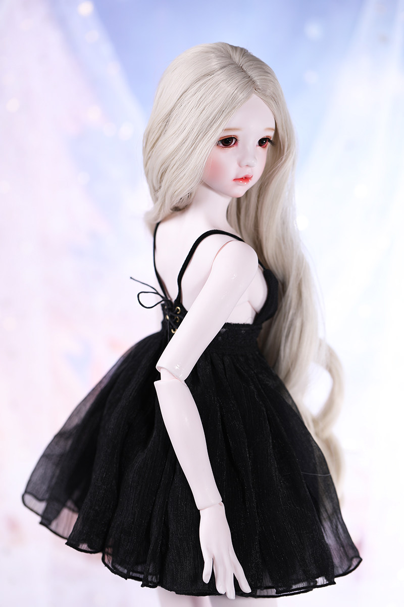 娃娃bjdsd娃衣女娃emma黑色纱裙吊带套装bjd
