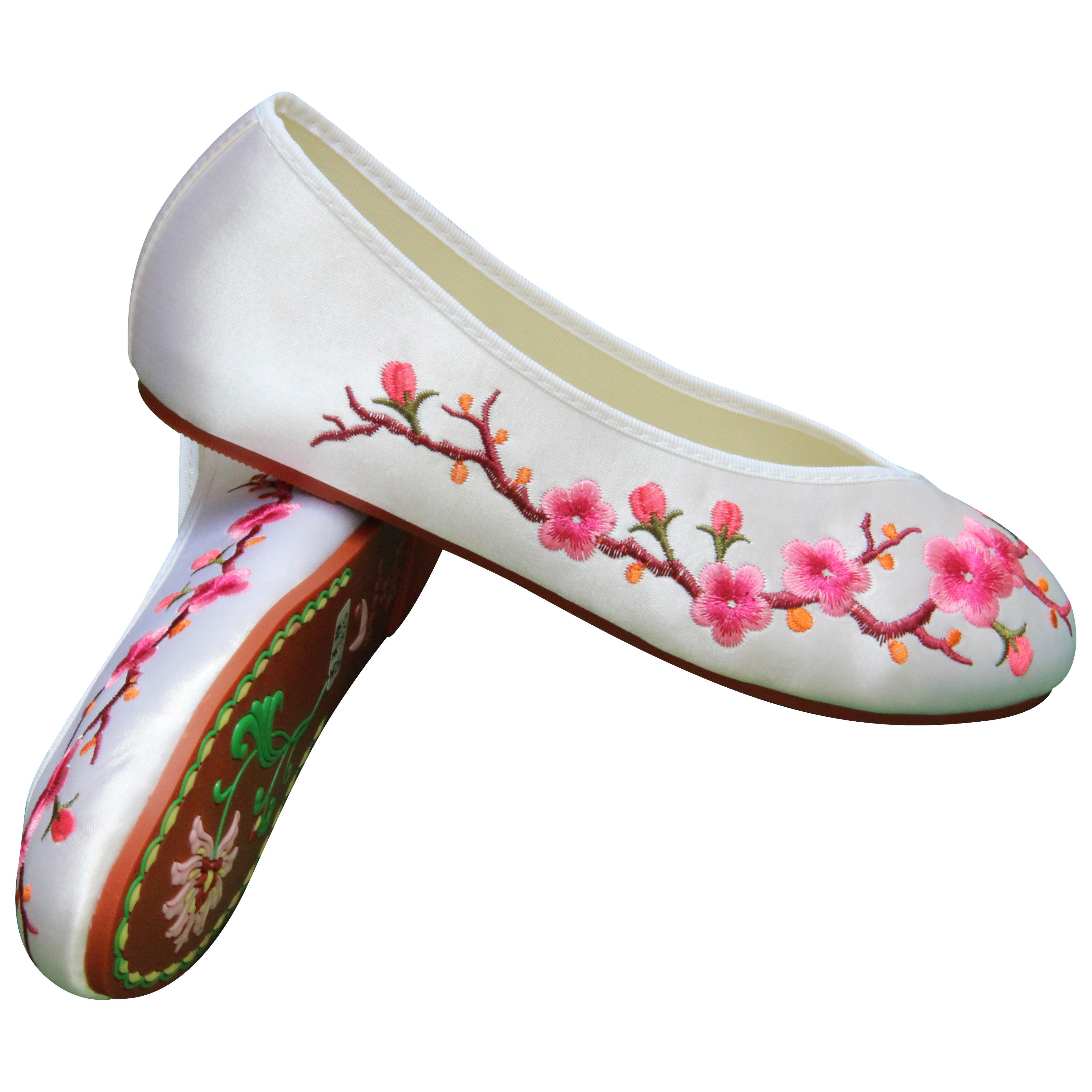 高美雅美雅艳君绣品品行绣花鞋浅口单鞋改良白色单鞋