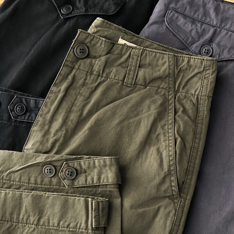 秋季休闲裤子男阿美咔叽美式复古纯棉做旧军绿九分宽松直筒工装裤