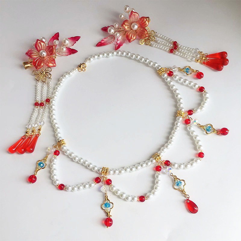 冷月居包邮送礼盒飞天古风原创设计珍珠璎珞发饰