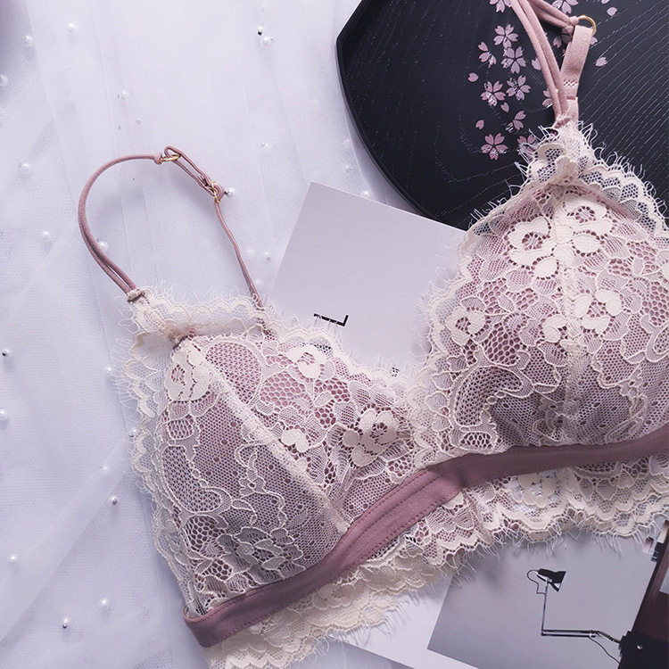 法式性感蕾丝薄款内衣红色钢圈三角少女大胸文胸