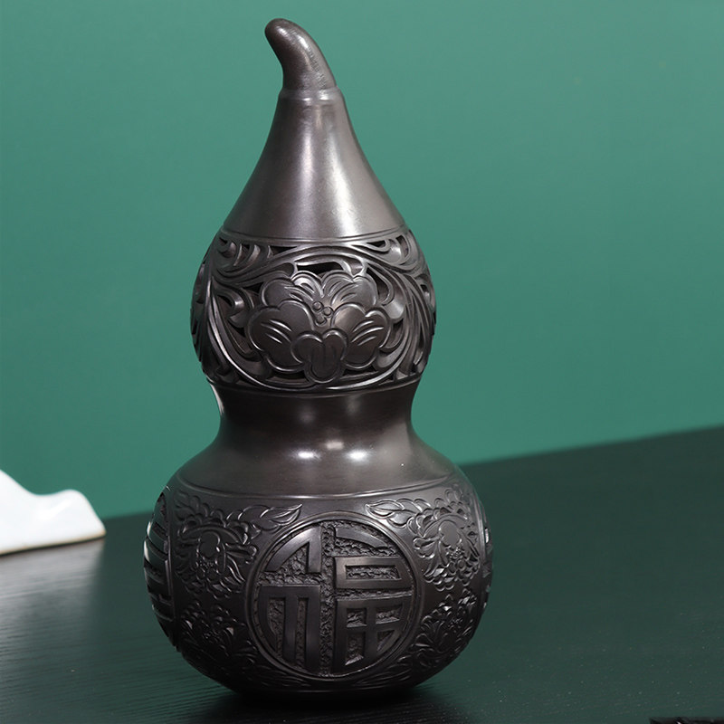 山东章丘龙山黑陶手工艺品葫芦客厅玄关摆件家居饰品摆件