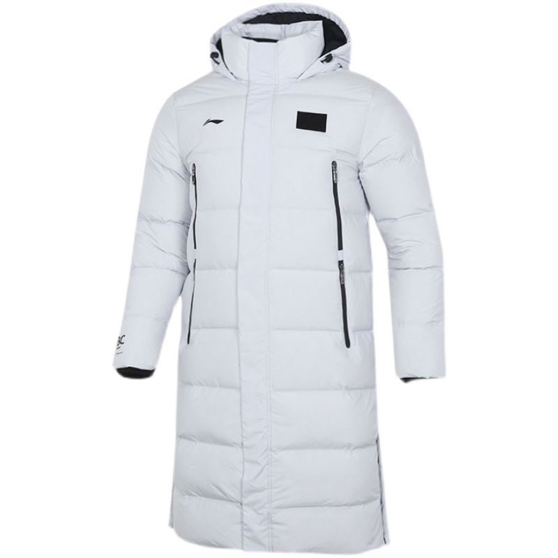 李宁中长羽绒服男冬款保暖加厚鸭绒连帽运动服aymr185羽绒服