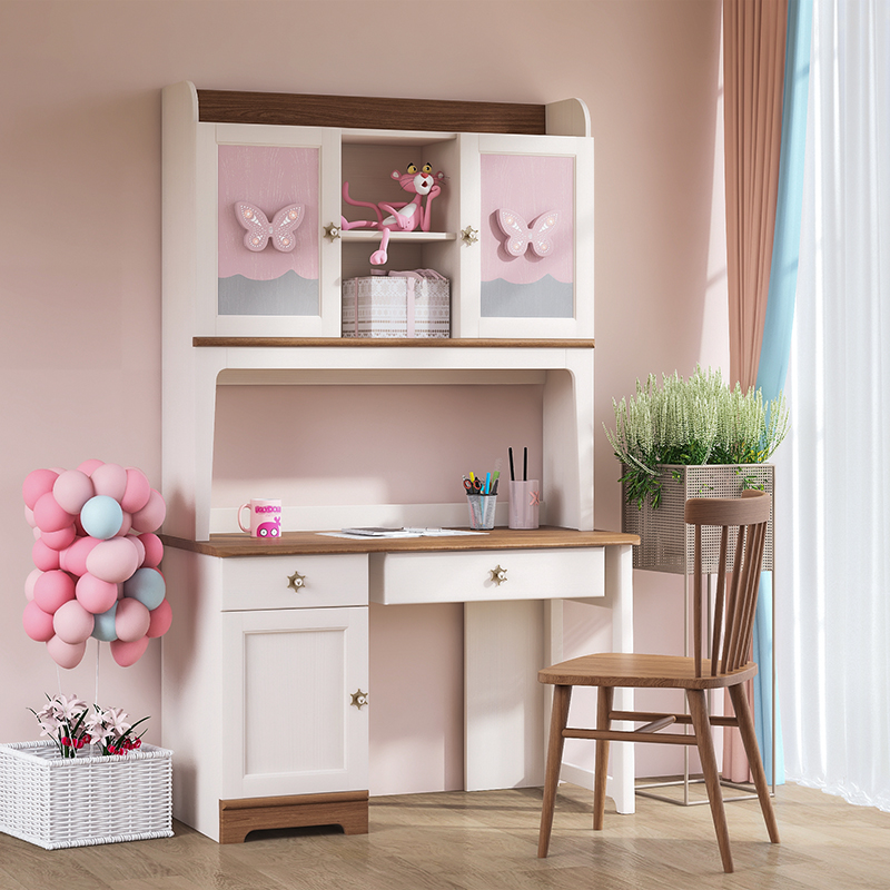 儿童实木转角书桌书架组合家用学生电脑桌一体书桌
