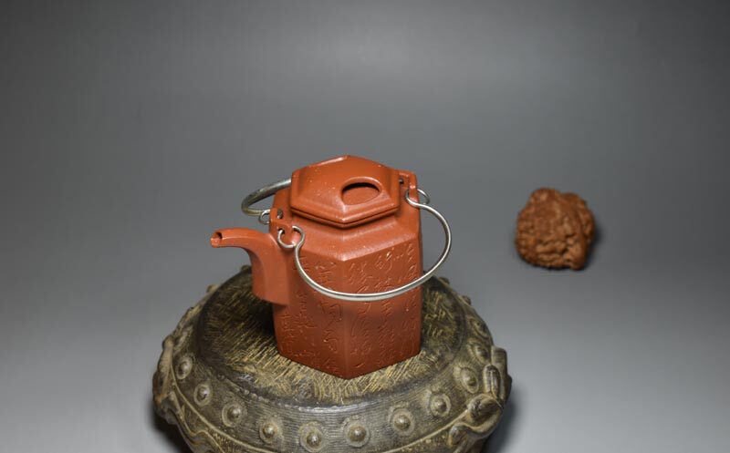 老缶紫砂宜兴煤窑朱泥二十原矿紫砂壶六方提梁茶壶