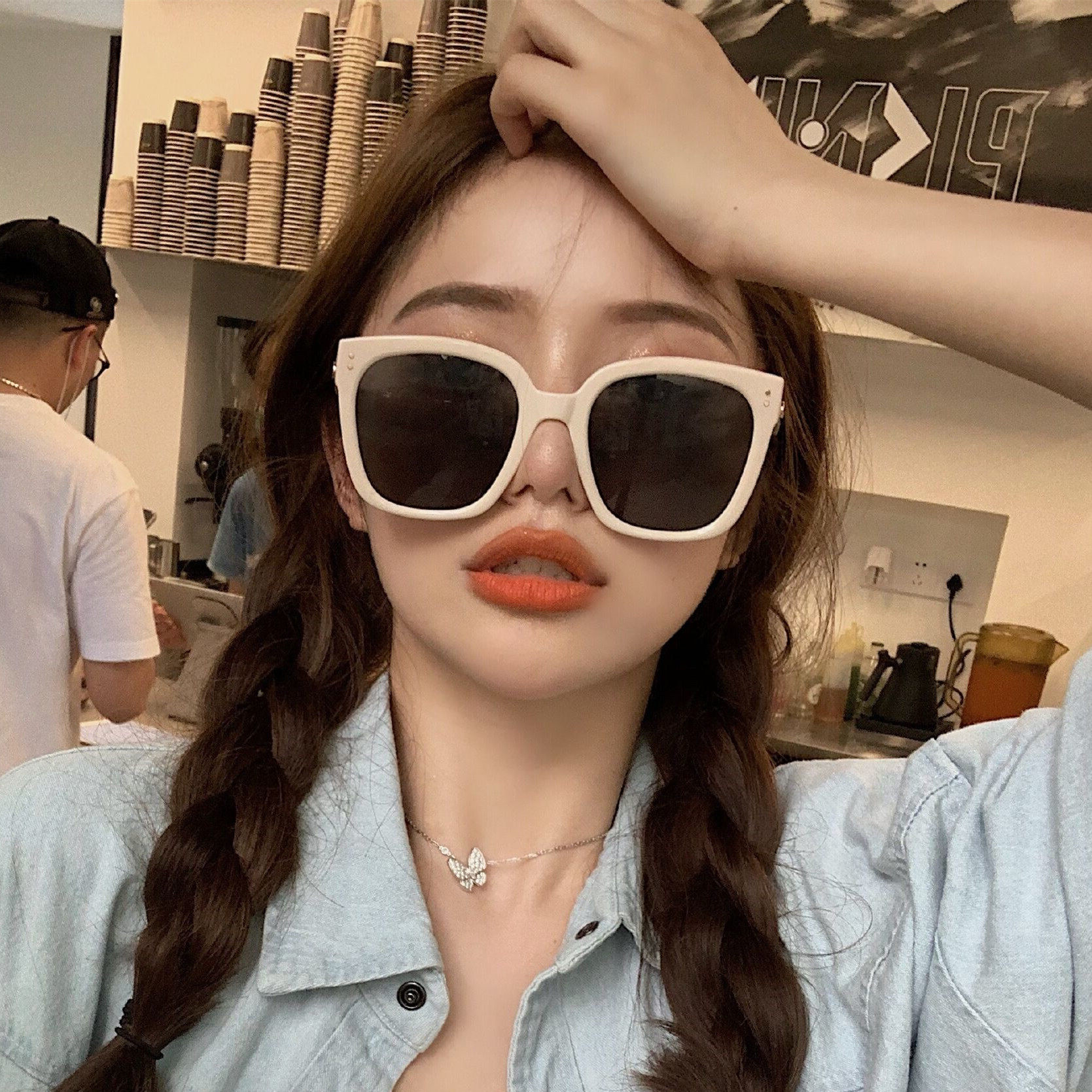 网红同款韩版豹纹大墨镜大框方形圆脸黑色偏光太阳眼镜