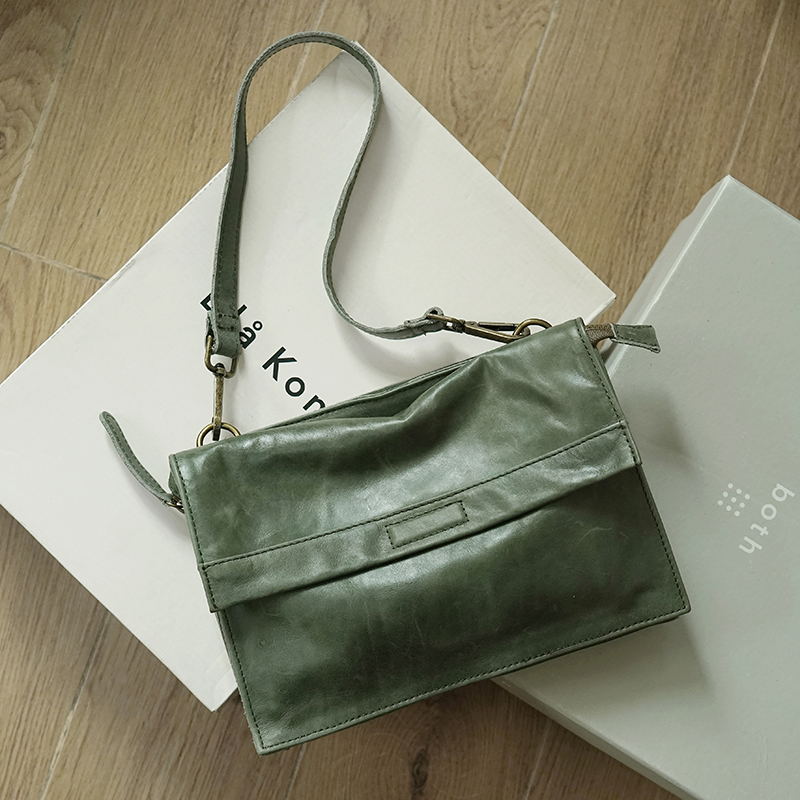 满橙复古包油蜡牛皮公文包斜挎包法式腋下包真皮单肩手提包小方包