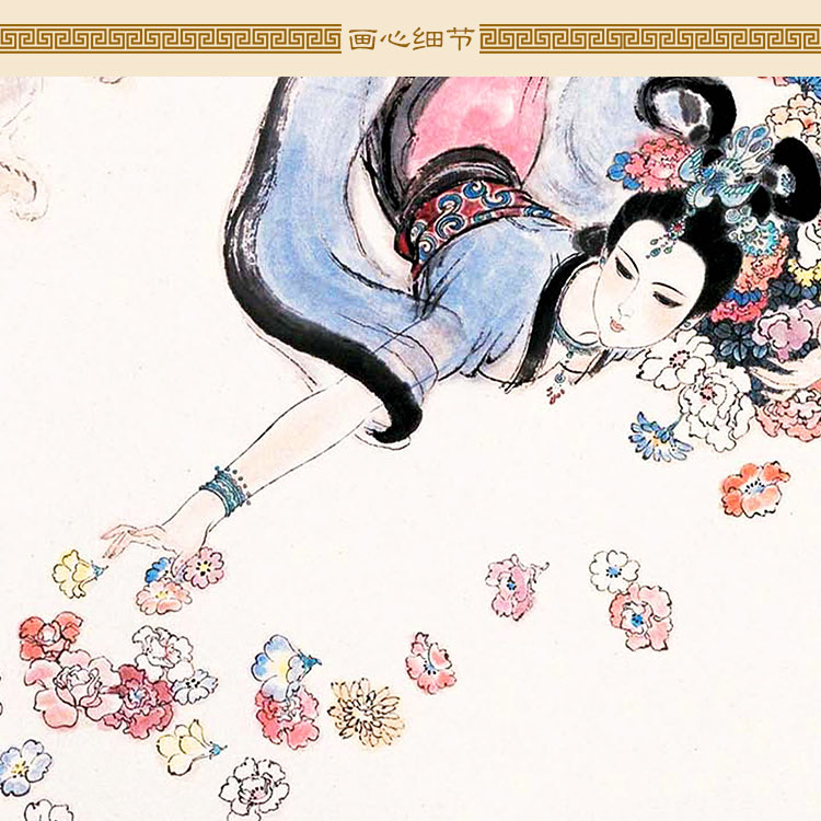 天女散花仙女飞天花神画像丝绸画卷卷轴挂画装饰画国画