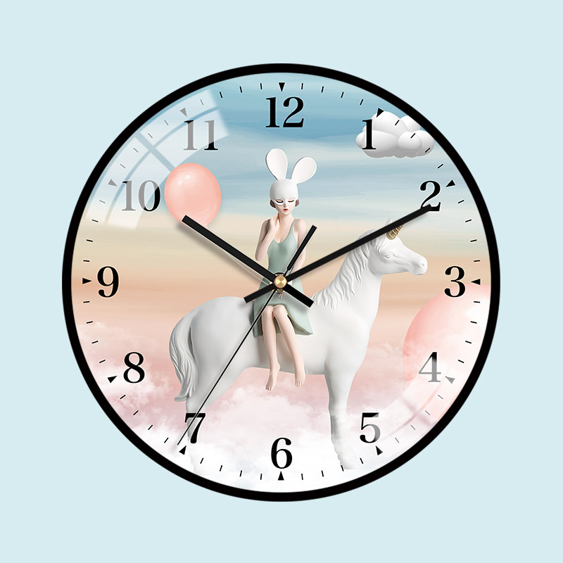 海豚公主可爱静音挂钟天使网红卡通圆形钟表挂钟