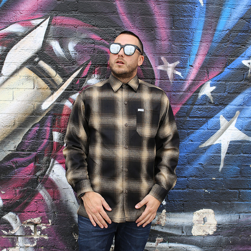 美式caltop西海岸法兰绒长袖格子衬衫宽松匪帮chicano衬衫