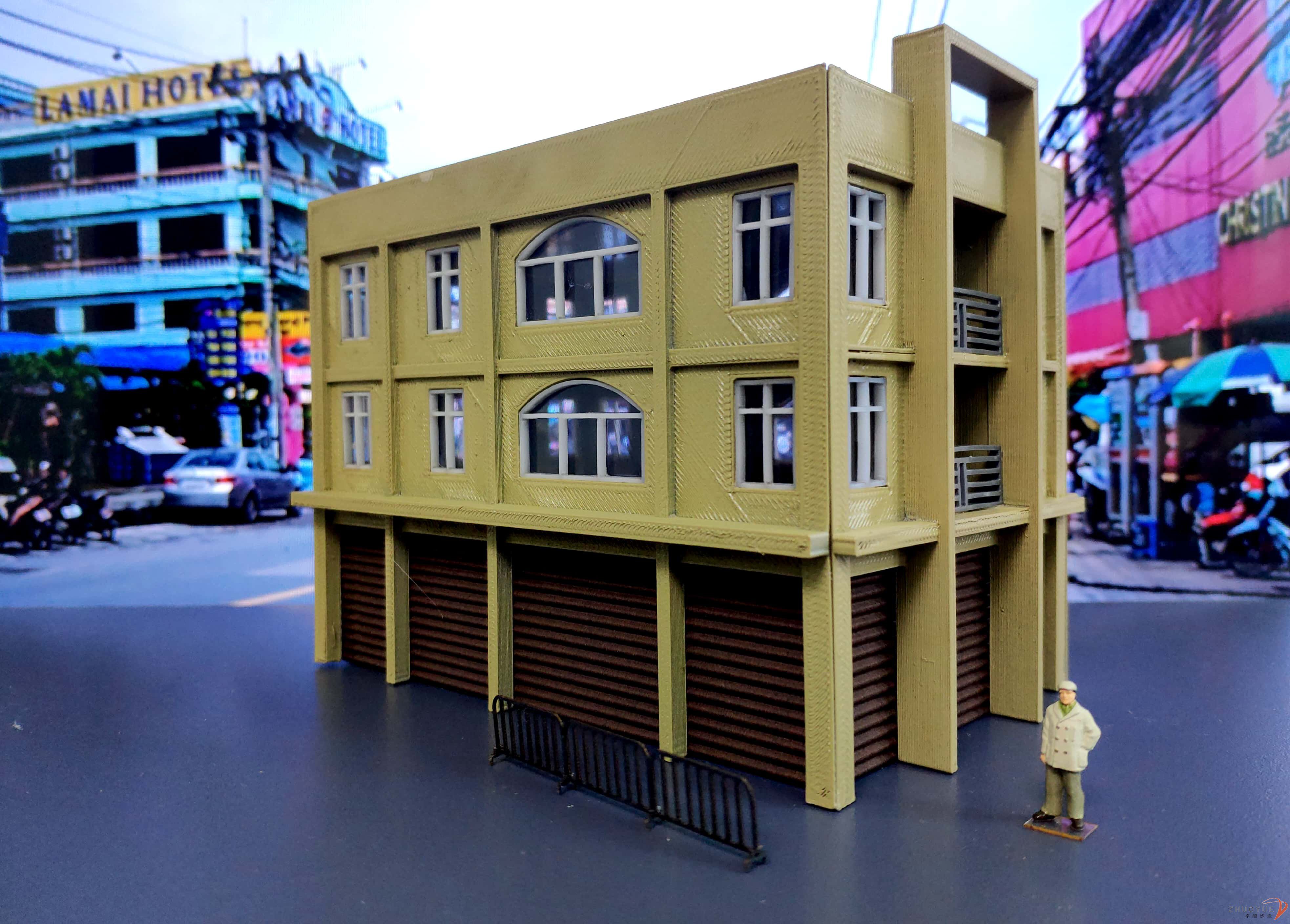 卓越沙盘火车模型建筑三层商业办公住宅ho火车模型