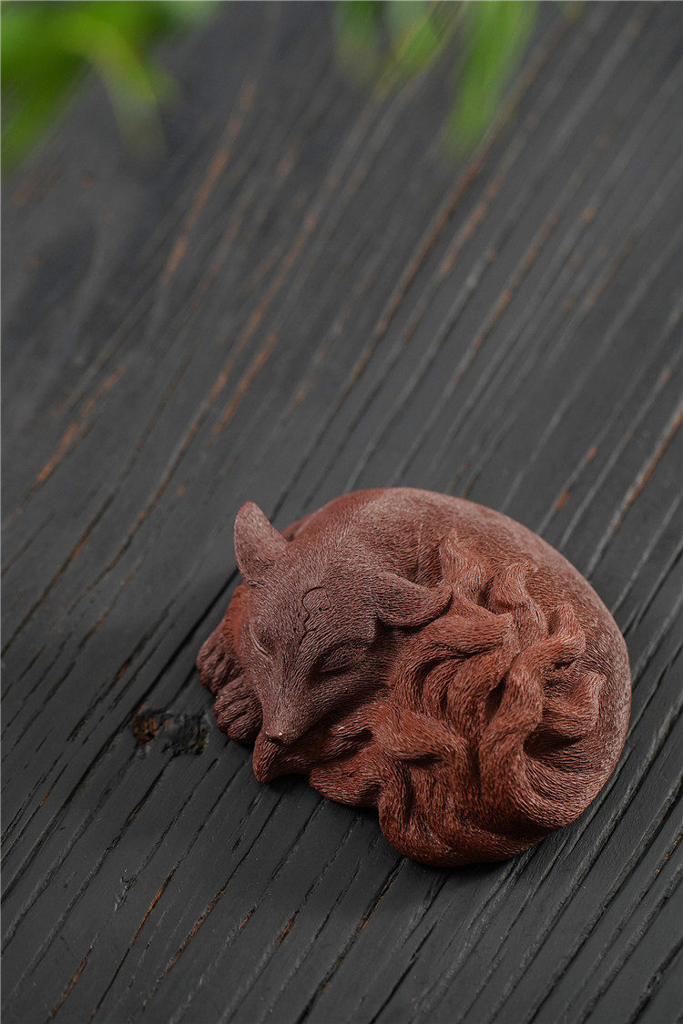 紫砂茶宠精品摆件九尾狐桃花狐狸张春明创创意茶宠摆件