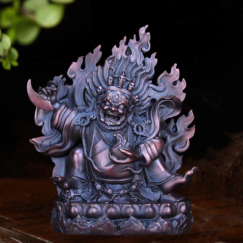 双臂玛哈拉大黑天纯铜佛像摆件密宗金刚护法装饰摆件