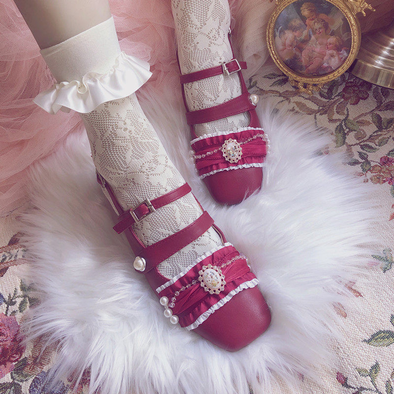 复古古风中世纪古董女鞋方头玛丽珍一字中跟英伦单鞋