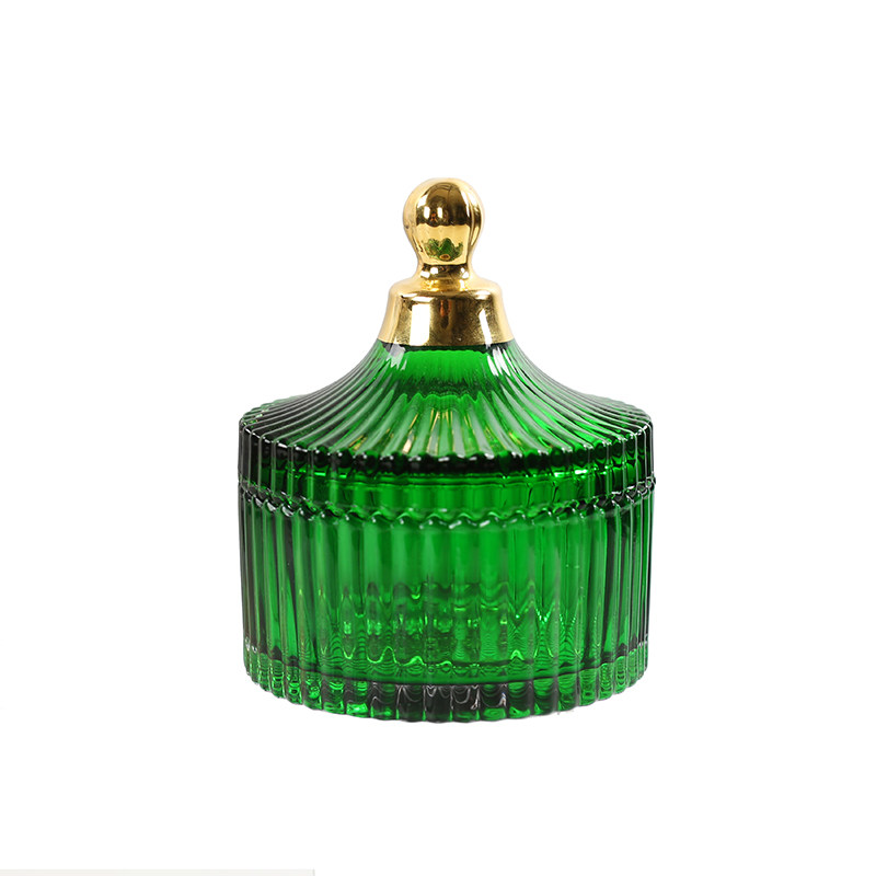 北欧复古墨绿色水晶玻璃收纳浮雕首饰盒糖果盒手镯饰品盒