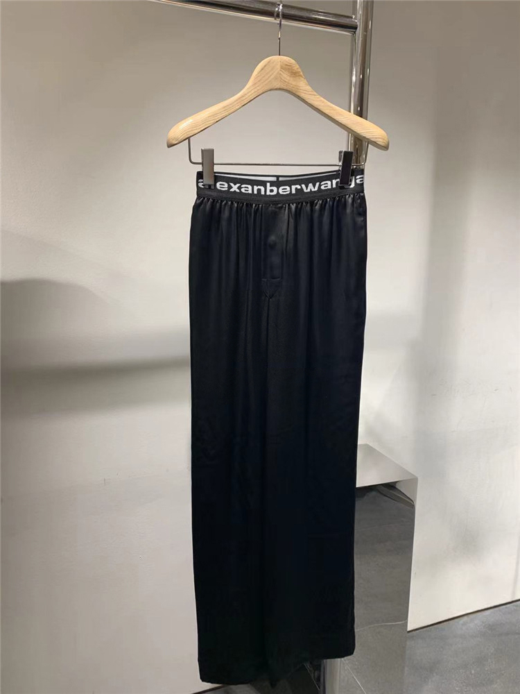 aw大王家松紧真丝宽松薄裤2022夏季新款字母织带直筒长裤休闲裤女