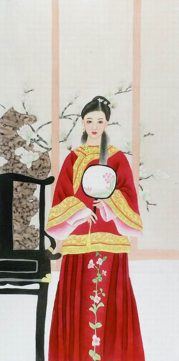 纯手绘字画四尺无款国画工笔画成品人物画 古典仕女美女136gg15