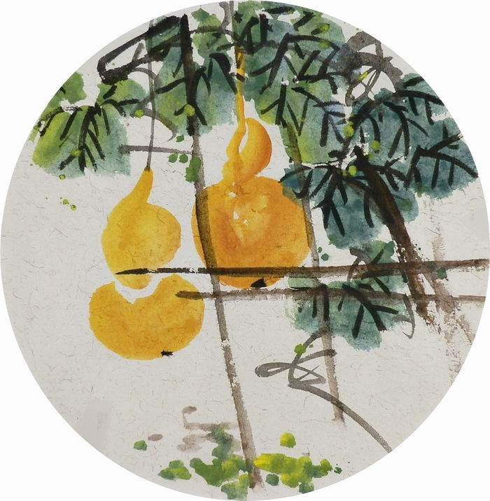 gg手绘字画无款国画花鸟团扇圆形小品牡丹国画