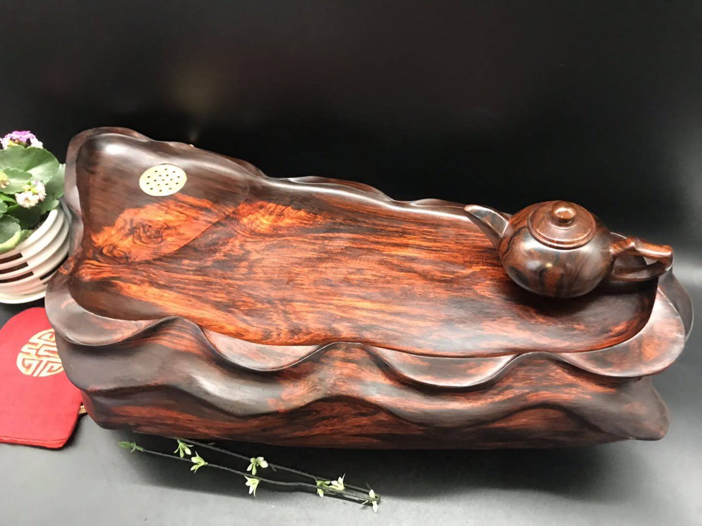 老挝大红酸枝跤趾黄檀经典老红红木茶盘茶海木雕