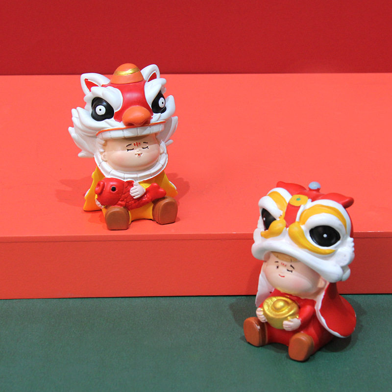 醒狮手办舞狮娃娃盲盒树脂摆件潮玩如意新年潮玩盲盒