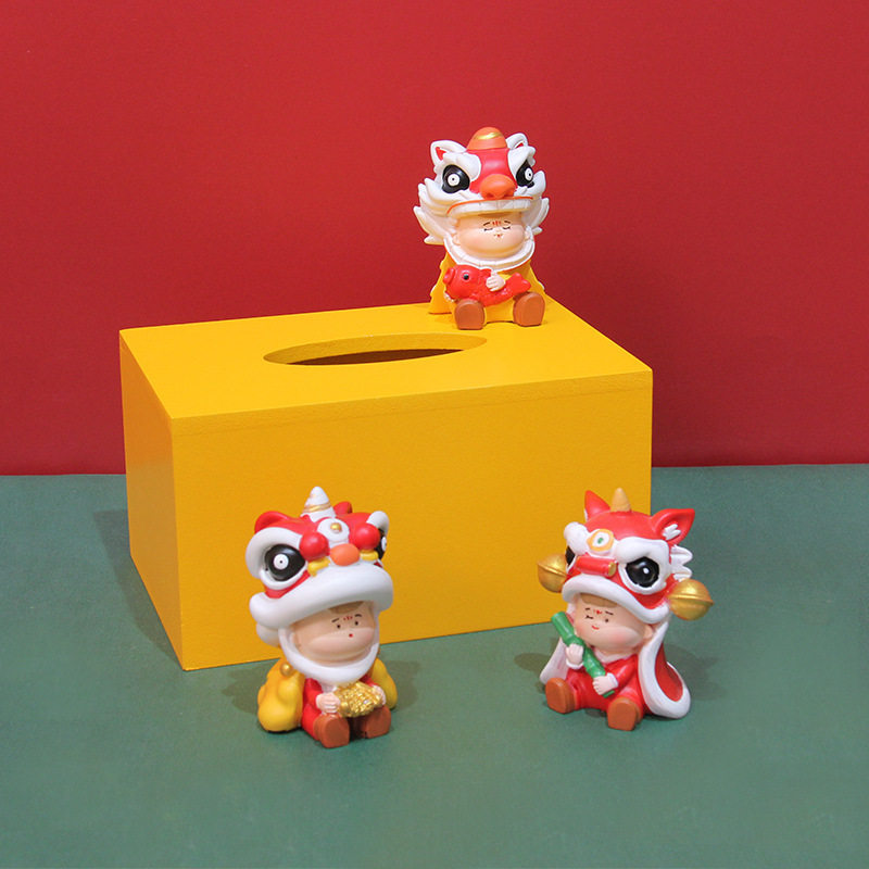 醒狮手办舞狮娃娃盲盒树脂摆件潮玩如意新年潮玩盲盒