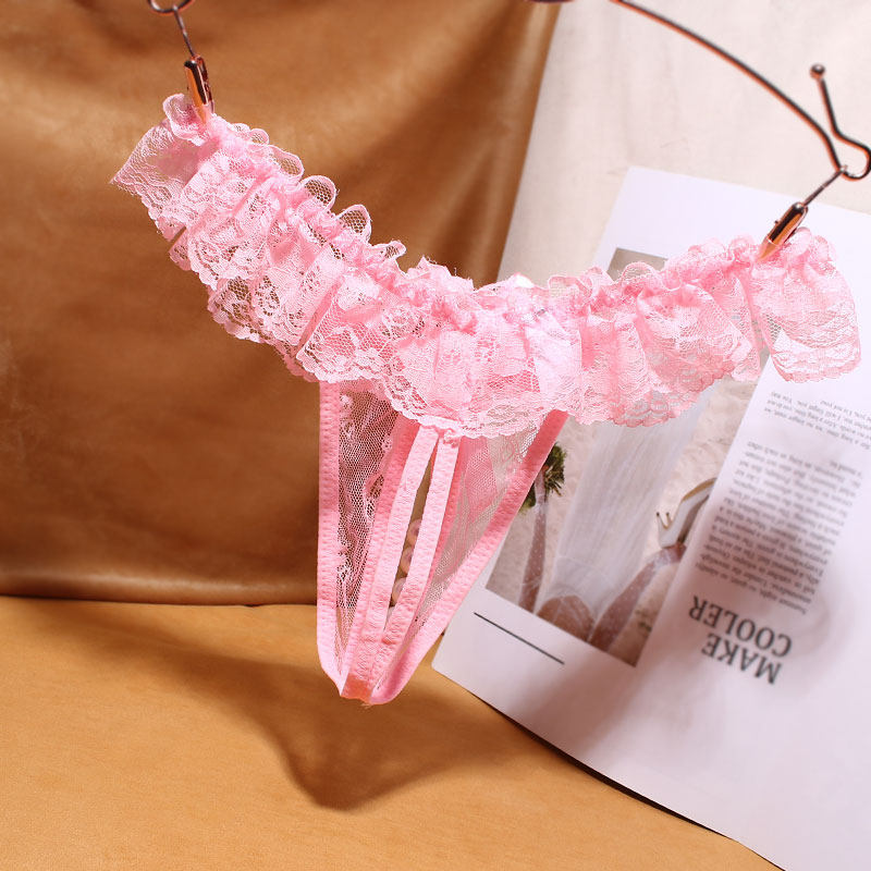 红色本命年珍珠开档丁字裤按摩性感蕾丝低腰火辣平角裤