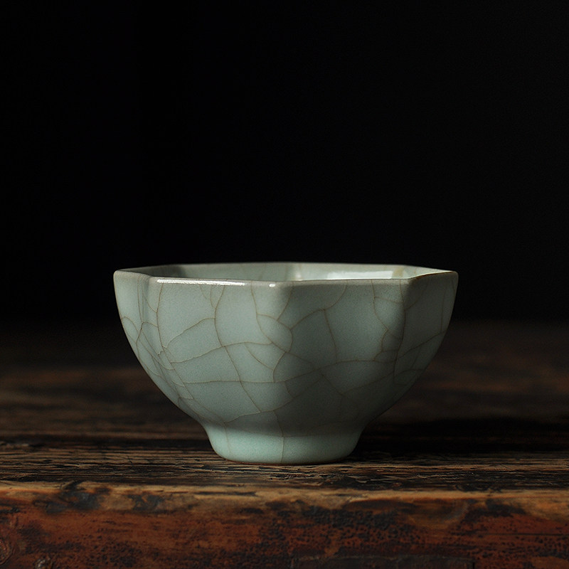 茶杯龙泉青瓷哥窑八方主人杯单杯裂纹功夫功夫茶官窑茶杯
