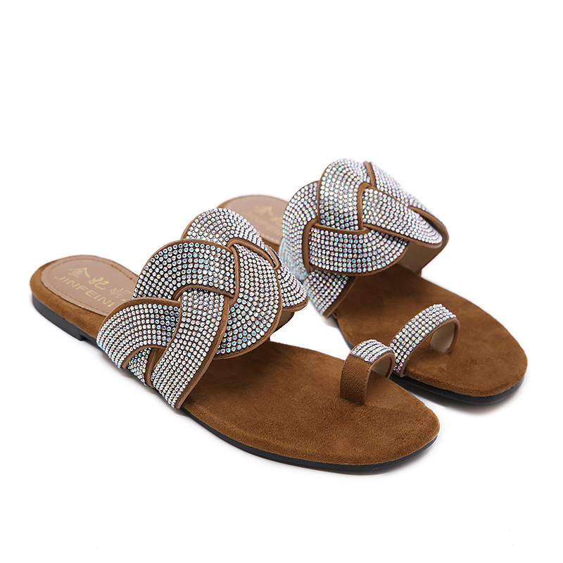 水钻罗马拖鞋2020新款波西米亚民族民族风风平跟套包头拖