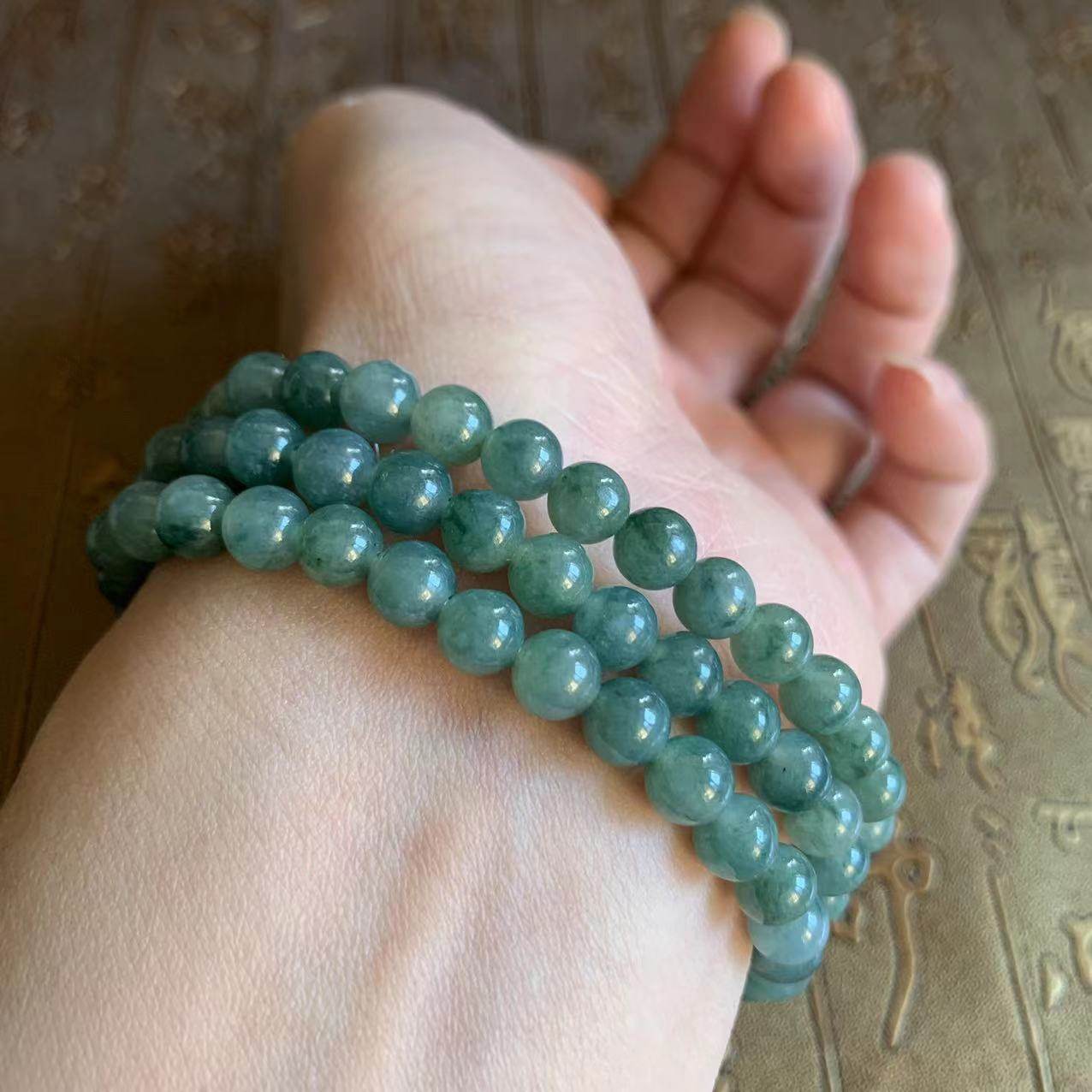 缅甸天然翡翠绿色湖水绿深绿绿卡小圆圆珠项链手串颈饰