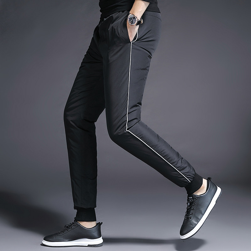 户外男士羽绒裤男外穿中青年小脚裤运动防风保暖白鸭绒棉裤冬季潮