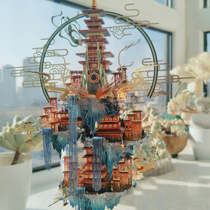 艺模蓬莱仙岛月宫仙轿3d立体拼图金属拼装模型高难度手工diy减压