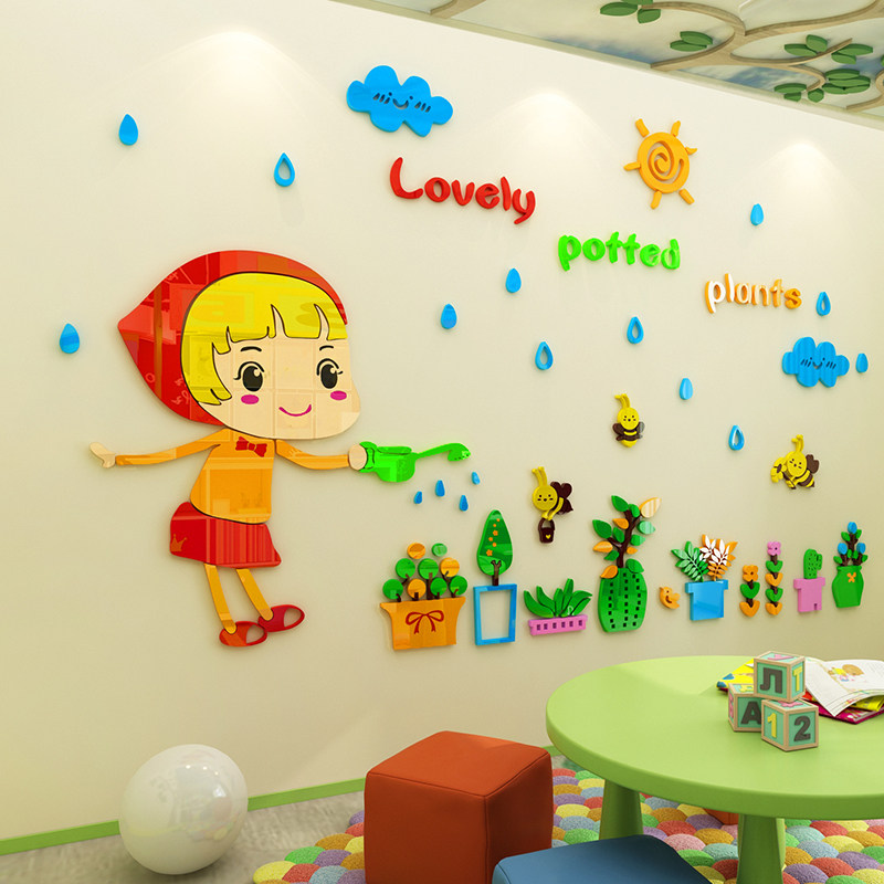 卡通小红帽亚克力3d立体墙贴画幼儿园教室墙贴纸儿童房间墙面装饰