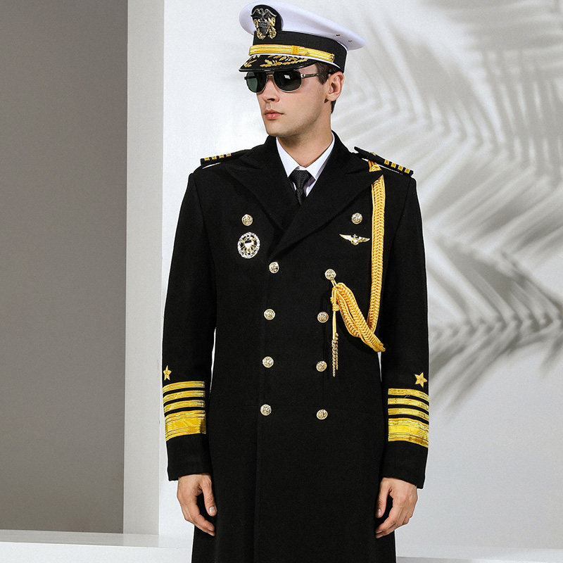 海军船长长服风衣外套高档保安制服礼宾服男毛呢大衣
