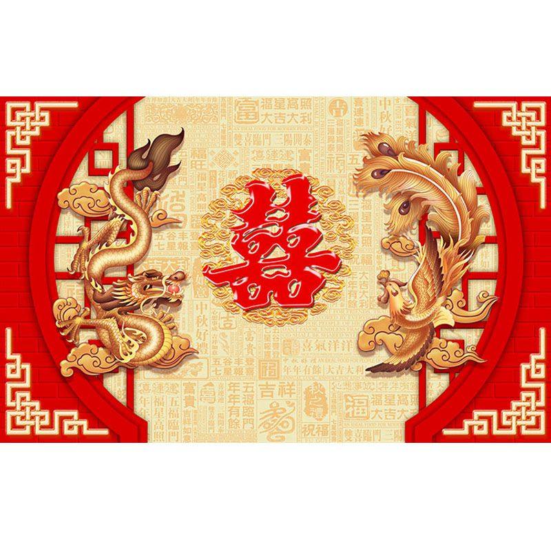 双喜囍字背景墙纸壁布定制3d立体定制壁画