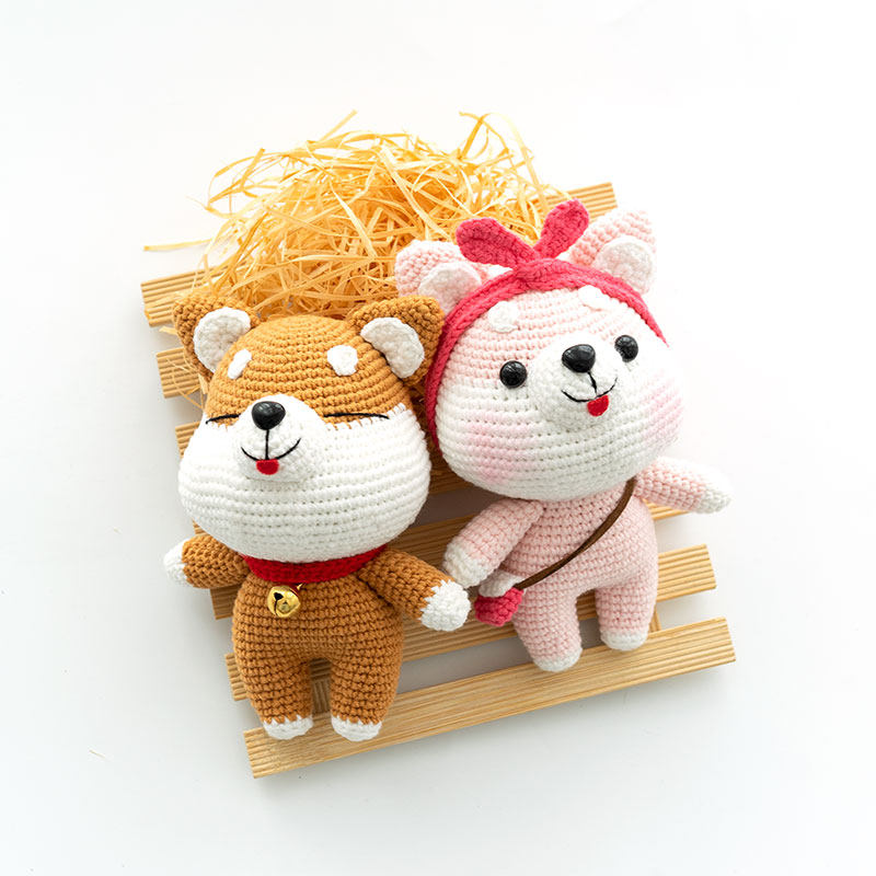 巧织馆七夕情侣柴犬毛线玩偶手工diy编织材料包视频教学新手可织